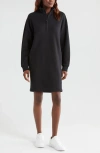 Zella Cloud Fleece Long Sleeve Quarter Zip Dress In Black