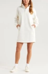 Zella Cloud Fleece Long Sleeve Quarter Zip Dress In Ivory Egret