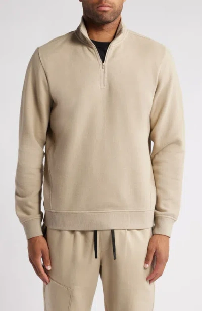 Zella Cloud Fleece Quarter Zip Pullover In Tan Aluminum