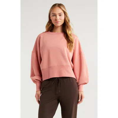 Zella Cloud Fleece Relaxed Sweatshirt In Pink Desert