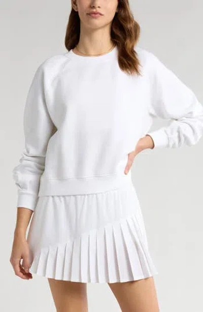 Zella Cloud Fleece Ruched Sleeve Sweatershirt In White