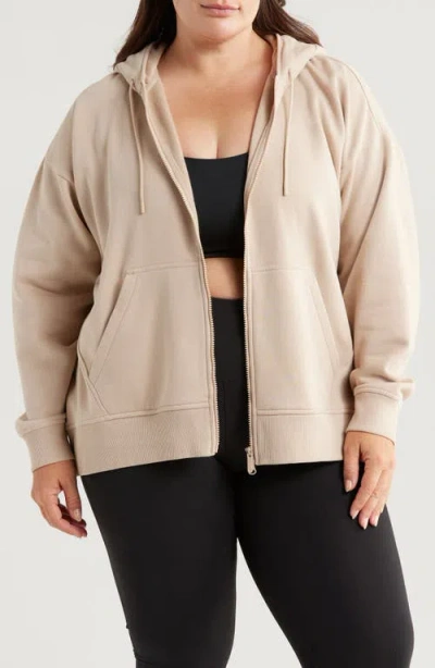 Zella Cloud Fleece Zip Hoodie In Tan Oxford
