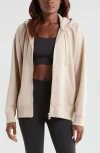 Zella Cloud Fleece Zip Hoodie In Tan Oxford