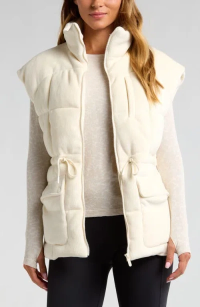 Zella Corduroy Puffer Vest In Ivory Egret