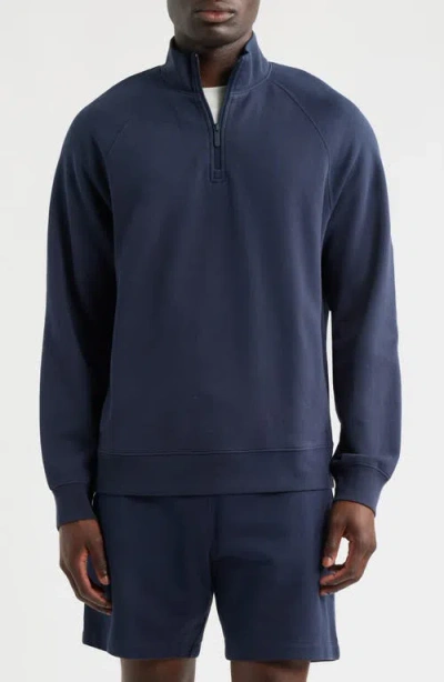 Zella Cotton French Terry Quarter Zip Sweatshirt In Blue