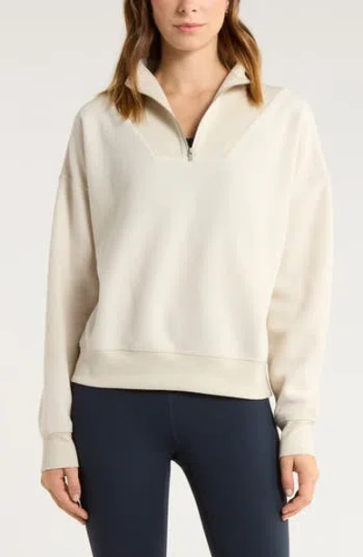 Zella Cozy Bouclé Quarter Zip Sweatshirt In Neutral