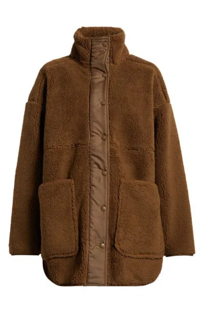 Zella Cozy Faux Shearling Jacket In Brown Teak