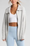 Zella Cozy Knit Zip-up Cardigan In Grey Light Heather