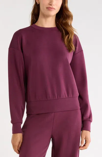 Zella Cozy Luxe Boxy Crewneck Sweatshirt In Burgundy Stem