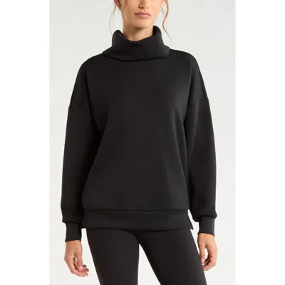 Zella Cozy Luxe Funnel Neck Sweatshirt In Black