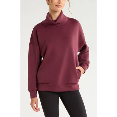 Zella Cozy Luxe Funnel Neck Sweatshirt In Burgundy Stem