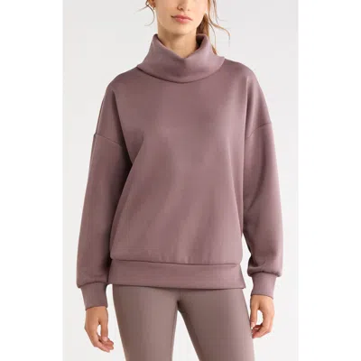Zella Cozy Luxe Funnel Neck Sweatshirt In Grey Plum