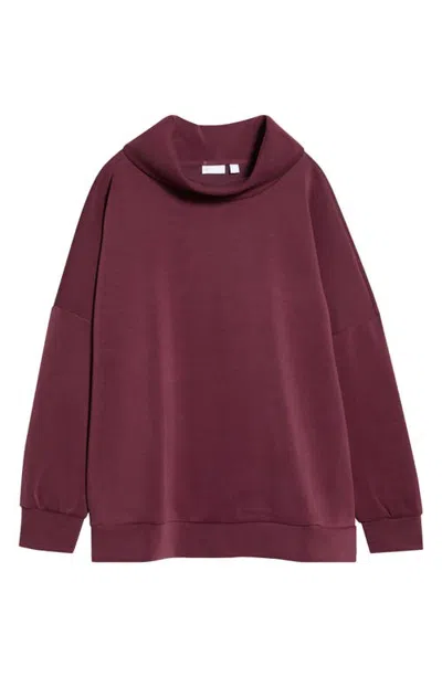 Zella Cozy Luxe Mock Neck Top In Burgundy Stem