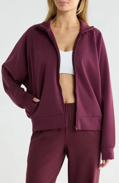 Zella Cozy Luxe Track Jacket In Burgundy