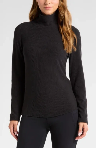 Zella Cozy Rib Mock Neck Top In Black
