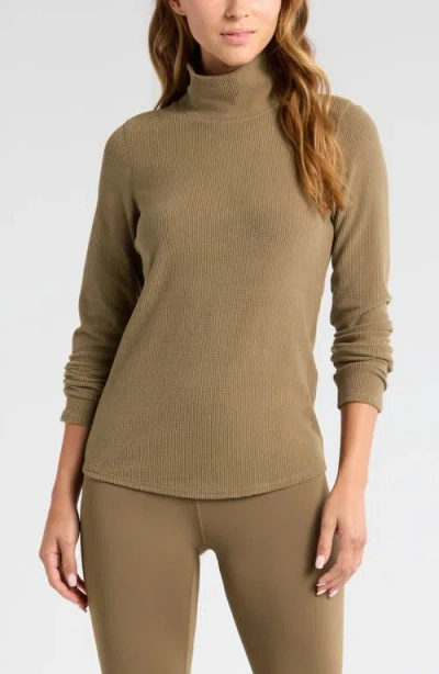 Zella Cozy Rib Mock Neck Top In Brown Teak