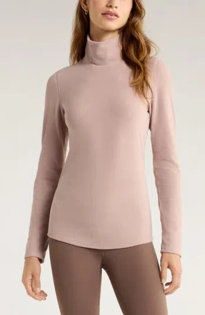 Zella Cozy Rib Mock Neck Top In Pink