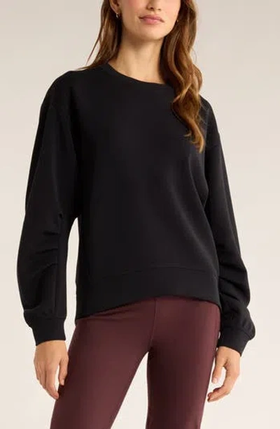 Zella Cozy Scuba Knit Crew Sweatshirt In Black
