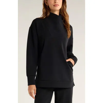 Zella Cozy Scuba Knit Mock Neck Tunic In Black