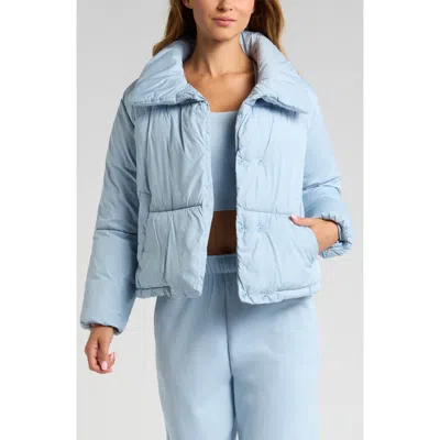Zella Crop Cocoon Puffer Jacket In Blue Fog