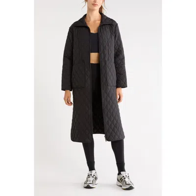 Zella Diamond Quilted Longline Jacket In Black