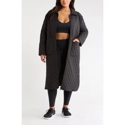 Zella Diamond Quilted Longline Jacket In Black