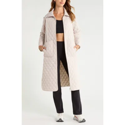 Zella Diamond Quilted Longline Jacket In Neutral