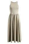Zella Effortless Cutout Back Hybrid Dress In Green Vetiver