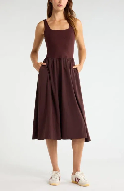 Zella Effortless Sleeveless Midi Dress In Brown