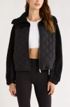 Zella Faux Shearling & Quilted Nylon Hybrid Jacket In Black
