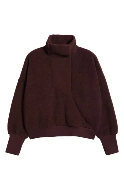 Zella Faux Shearling Half Zip Pullover In Burgundy Fudge