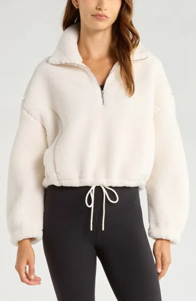 Zella Faux Shearling Half Zip Pullover In Neutral