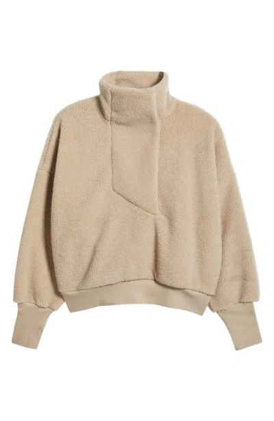 Zella Faux Shearling Half Zip Pullover In Tan Oxford