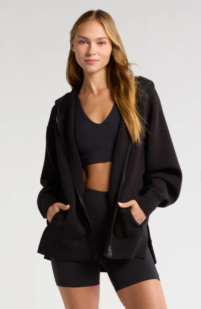 Zella Front Zip High-low Hoodie In Black