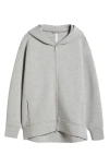Zella Front Zip High-low Hoodie In Grey Light Heather