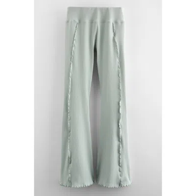 Zella Girl Kids' All In Ribbed High Waist Flare Leggings In Green Mirror