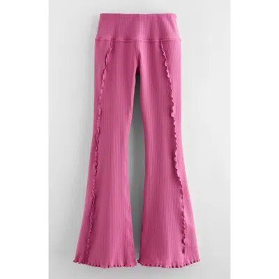 Zella Girl Kids' All In Ribbed High Waist Flare Leggings In Pink Rosebud