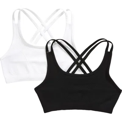 Zella Girl Kids' Assorted 2-pack Strappy Seamless Bras In White- Black