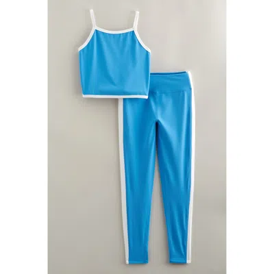 Zella Girl Kids' Earn Your Stripes Crop Tank & Leggings Set In Blue