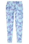 Zella Girl Kids' Favorite High Waist Pocket Leggings In Blue Aqua Dye Effect Ditsy
