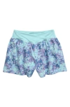 Zella Girl Kids' Finish Line Running Shorts In Blue Aqua Dye Effect Ditsy