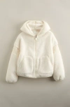 Zella Girl Kids' High Pile Fleece Zip-up Hoodie In White