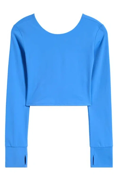 Zella Girl Kids' Long Sleeve Twist Cutout Crop T-shirt In Blue Lapis