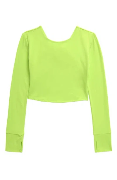 Zella Girl Kids' Long Sleeve Twist Cutout Crop T-shirt In Green Sharp