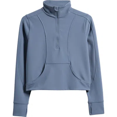 Zella Girl Kids' Luxe Half Zip Rib Pullover In Blue Chip