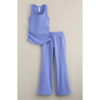 Zella Girl Kids' On Pace Rib Tank & Pants Set In Blue