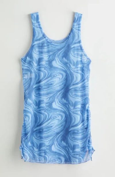 Zella Girl Kids' Print Mesh Cover-up Tank Dress In Blue Azure Rhythmic Swirl