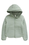 Zella Girl Kids' Quilted Hooded Jacket In Green Lilypad