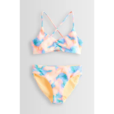 Zella Girl Kids' Reversible Strappy Two-piece Swimsuit In Orange Ice Heat Wave