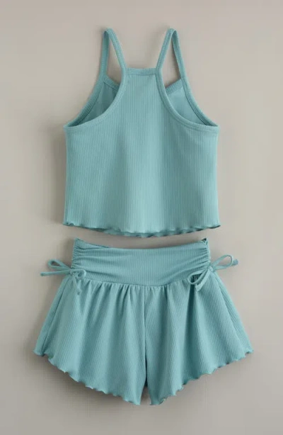 Zella Girl Kids' Rhythym Rib Tank & Shorts Set In Blue